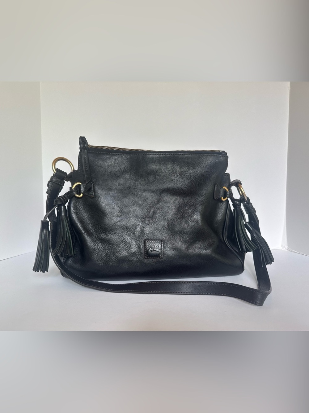 Dooney & Bourke Florentine Leather Crossbody Bag Med Zip Tassels Black Handbag *